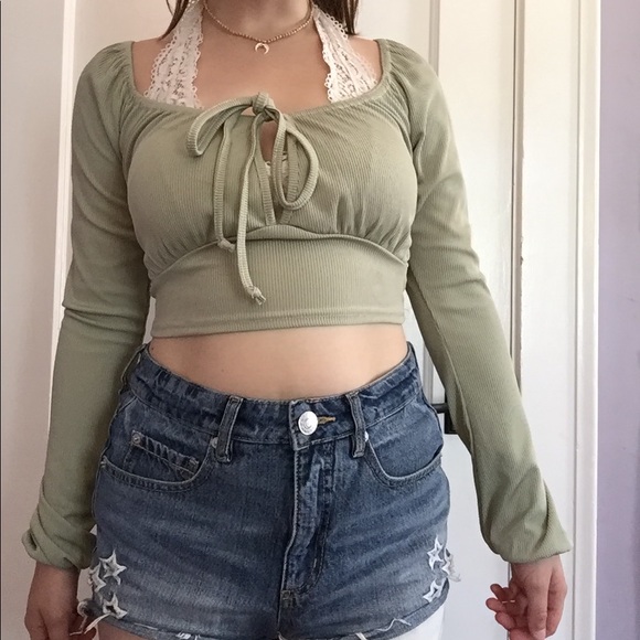Nasty Gal Mint Square Neck Crop Top - Picture 2 of 5